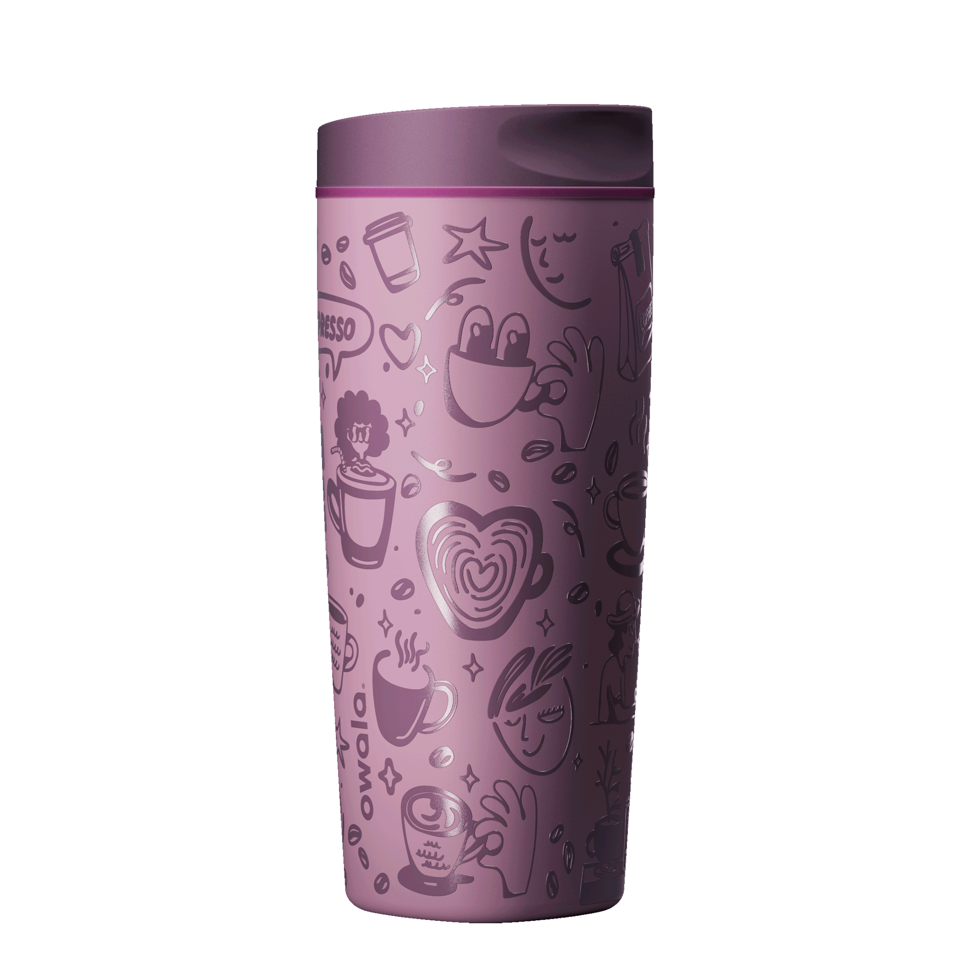 SmoothSip Slider 20oz top-down view, dark purple lid with mauve slider button slid open revealing the sip hole